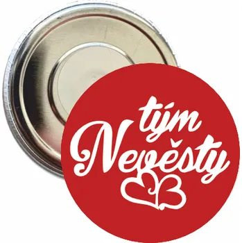 ON-DESIGN Placka s motivem Tým nevěsty 32 mm Barva: červená, Barva potisku: bílá, Typ buttonu: magnet