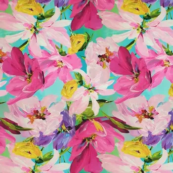 Úplet MICROSCUBA zelený, barevné květy, š.150