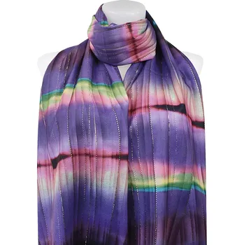 Šála Dámský teplý obdélníkový šál 3015-67 vlnitý motiv se zlatou nitkou, fialové barvy 7200664-4