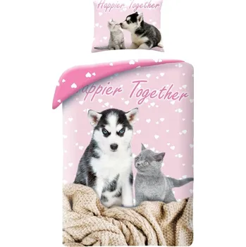 Povlečení Kočka HALANTEX Povlečení ve vaku Kotě a Štěně pink 140/200, 70/90