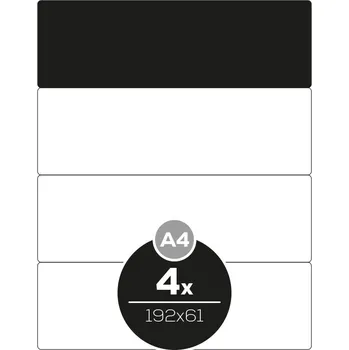 Speciální papír Etikety Top Stick A4/100 ks, 192x61 mm - 4 etikety, bílé