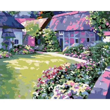 Diamondi Diamantové malování - KVĚTINY V ZAHRADĚ U DOMU Rozměr: 40x50 cm, Rámování: bez rámu a bez vypnutí plátna