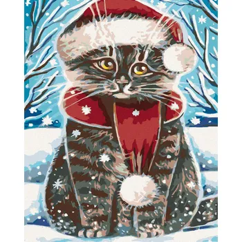 Diamondi Diamantové malování - VÁNOČNÍ KOCOUREK Rozměr: 40x50 cm, Rámování: bez rámu a bez vypnutí plátna
