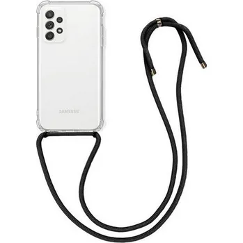 Pouzdro na mobilní telefon TopQ Silikonový kryt s černou šňůrkou pro Samsung A52s 5G transparetní