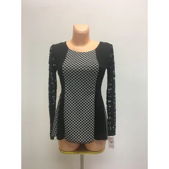 Dámský top - tričko s květinovými rukávy dlouhý rukáv černobílé - Černo-bílá UNI - OEM, S i10_i333_30832-13422_2:92_