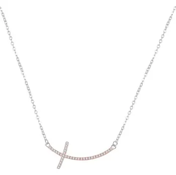 Náhrdelník Dámský stříbrný náhrdelník s pozlaceným křížkem se zirkony STNAH174F