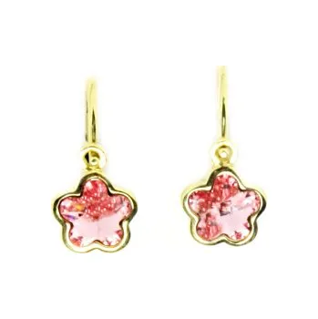 Náušnice Zlaté dětské náušnice kytičky Swarovski rose - NK1297 - žluté zlato (Dětské náušnice kytičky ve žlutém zlatě)