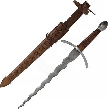 Replika zbraně Kovex Ars Renesanční dýka Sayer s plamennou čepelí a volitelnou pochvou