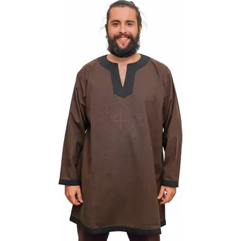 Karnevalový kostým House of Warfare Klasická středověká bavlněná tunika, hnědá s černým lemem