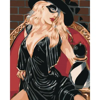 Hračka Diamondi Diamantové malování - ŠACHISTKA V ČERNÉM Rozměr: 40x50 cm, Rámování: bez rámu a bez vypnutí plátna