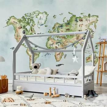 YokoDesign Tapeta do dětského pokoje Mapa světa se zvířátky Výška tapety: 250 cm