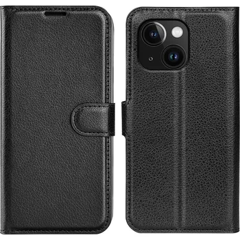 Pouzdro na mobilní telefon Litchi knížkové pouzdro na iPhone 15 - černé