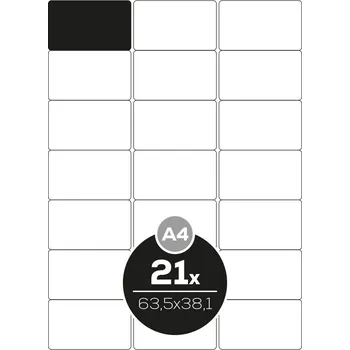 Speciální papír Etikety Top Stick A4/100 ks, 63,5x38,1 mm - 21 etiket, bílé