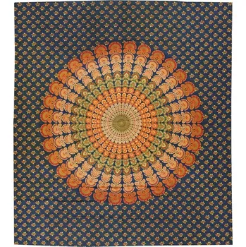Přehoz na lůžko Přehoz na postel indický Owl Mandala navy-oranžový 220 x 200 cm