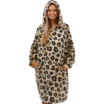 Dámská noční košile Hnědá i béžová tygří oversize teplá termo funkční klokaní mikina župánkový styl, pro ženy 1Z1410 hnědá 1-kus-zbozi
