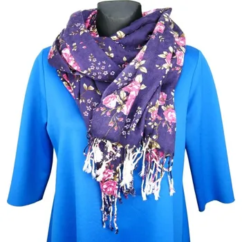 Šála Fialová dámská šála s růžemi (Dámský šál růže)