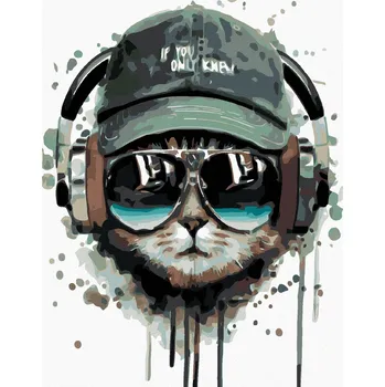 Hračka Diamondi Diamantové malování - KOCOUR SE SLUCHÁTKY Rozměr: 40x50 cm, Rámování: bez rámu a bez vypnutí plátna