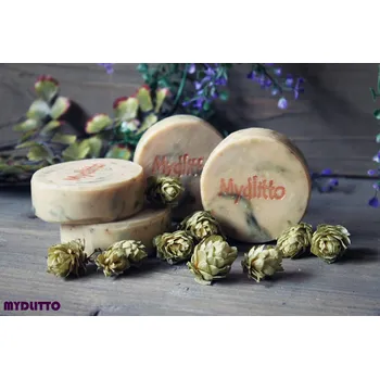 Mýdlo Chmelové mýdlo HOP - kulaté (Jedinečné mýdlo vyrobené ze Žateckého chmele. Jedná se o přírodní tuhé mýdlo 100% nature)