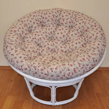 Papasan Ratanový papasan 100 cm bílý, polstr motiv růže