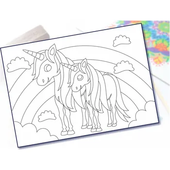 Radost v písku Šablona na pískování jednorožci s duhou Varianta: A5 (148 × 210 mm)