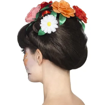 Karnevalová paruka Paruka - Hnědá s květinami