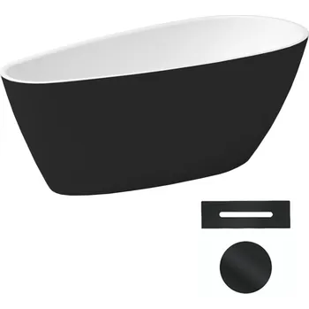Besco Akrylátová volně stojící vana Goya A-Line BW Matt 160x73 (170x80) Barva: Bílá/černá, Rozměry (cm): 160x73, Typ a barva výpustě: Click-Clack s přepadem, černá
