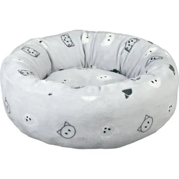 Pelíšek pro psa Kulatý pelíšek MIMI 50 cm světle šedá, motiv kočičí hlavy