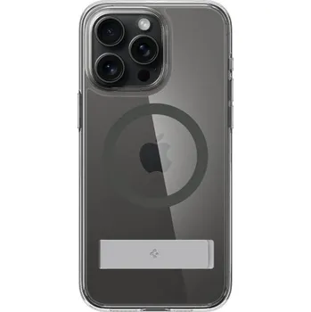 Spigen Ultra Hybrid S MagFit transparentní kryt se stojánkem a šedým MagSafe pro iPhone 15 Pro Max - čirý