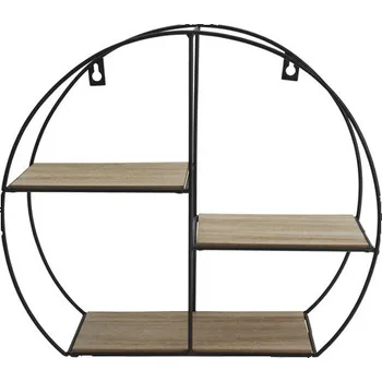 Obývací pokoj Polička na zeď kulatá, kovová černá 37x35 cm