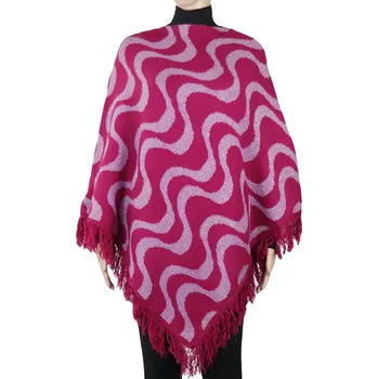 Dámské pončo Dámské pletené pončo MH-54 s vlnitým motivem, vínové barvy 9001710-1