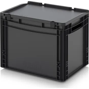 paleta ESD euro přepravky včetně víka s panty 40 x 30 x 33,5 cm - Dopravní černá - materiál: ESD PP - ESD ED 43/32