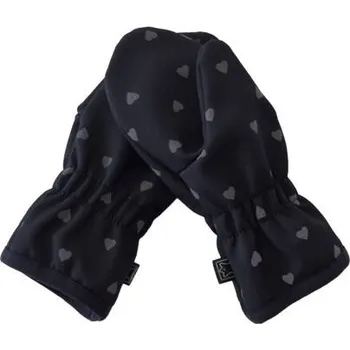 Rukavice dívčí softshellové rukavice nezateplené černé s reflexními srdíčky 0124 velikost 4