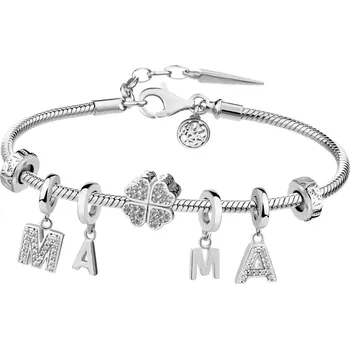 Náramek Stříbrný náramek Beads - sada - čtyřlístek, máma, písmeno M, písmeno A - AP93-0389