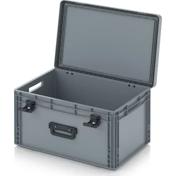 paleta Euro přepravka s víkem s panty Pro 61,1 x 42,7 x 33,7 cm, otevřená - Stříbrošedá - materiál: PP - EDP S 64/32 1G