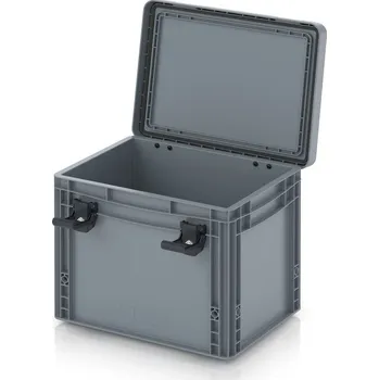 paleta Euro přepravka s víkem s panty Pro 41,1 x 32,8 x 33,6 cm, zavřená - Stříbrošedá - materiál: PP - EDP S 43/32 HG