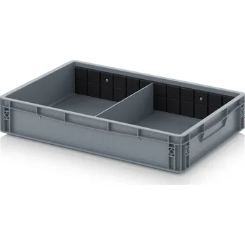 paleta Euro přepravka S příčnou dělicí stěnou 60 x 40 x 12 cm - Stříbrošedá - materiál: PP - EG GEF QT 6412 HG