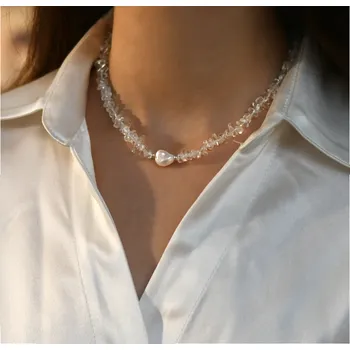 Náhrdelník For Silver Náhrdelník choker s krystaly a přírodní sladkovodní barokní perlou - Stříbro 925