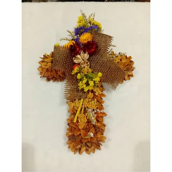 Zahradní dekorace ZAHRADNÍ TECHNIKA VOLEJNÍK PODZIMNÍ / DUŠIČKOVÁ DEKORACE - Bukvicový kříž velký č.3