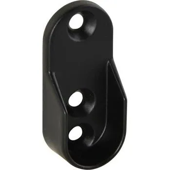 Nábytkové kování Oválný držák šatní tyče č. 1, 3 otvory pro šrouby, zinek černý