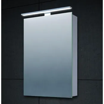 Zrcadlo Besteco Zrcadlová Skříňka MONICA 40x60x14 cm | Jednodveřová s Horním LED Osvětlením Denní Bílá 6500 K | Eloxovaný Hliník a Integrovaná Zásuvka IP44