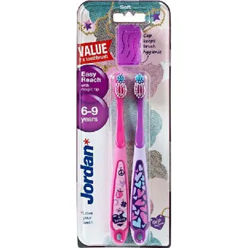 Zubní kartáček Zubní kartáček Jordan DUO Easy Reach pro děti (6-9 let) měkký, 1 balení - 2 ks.