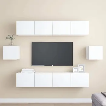 Obývací stěna vidaXL 6dílný set TV skříněk dřevotříska [3078683] Barva: Bílá