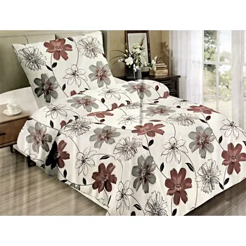 Povlečení JAHU s.r.o. POVLEČENÍ MIKROFLANEL HNĚDÁ KYTKA 140 x 200 70 x 90