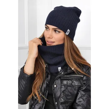 Čepice Fashionweek Dámská Souprava teplý pohodlný dámský set dámská čepice a šála cashmere touch S2204 Barva: Tmave modry, Velikost: Universal