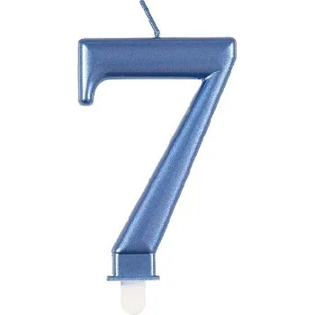 Dortová svíčka Svíčka číslice 7 metalická modrá 8 cm