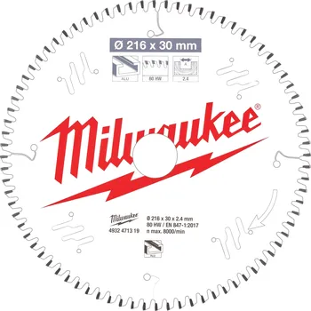 Pilový kotouč MILWAUKEE Pilový kotouč hliník 216X30X2.4X80TF NEG.