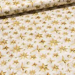 Polyesterové plátno vánoční J-GOLD 22379-1001 zlaté hvězdy a kuličky na smetanové , š.150cm (látka v metráži)