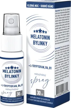 Přípravek na podporu paměti a spánku Clinical Nutricosmetics Melatonin Bylinky + L-Tryptofan, B6, B1 mátový spray 30 ml