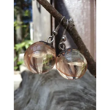 Náušnice Náušnice kuličky s lososovým pírkem (Náušnice kuličky s lososovým pírkem)