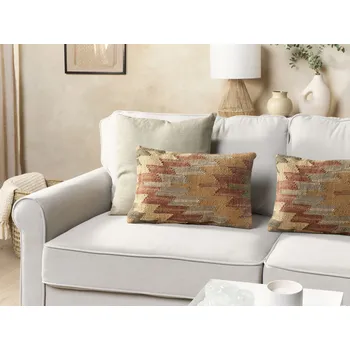 Bytový textil Sada 2 polštářů vícebarevné juta a bavlna 30 x 50 cm geometrický vzor ručně vyrobené snímatelný potah s výplní Beliani